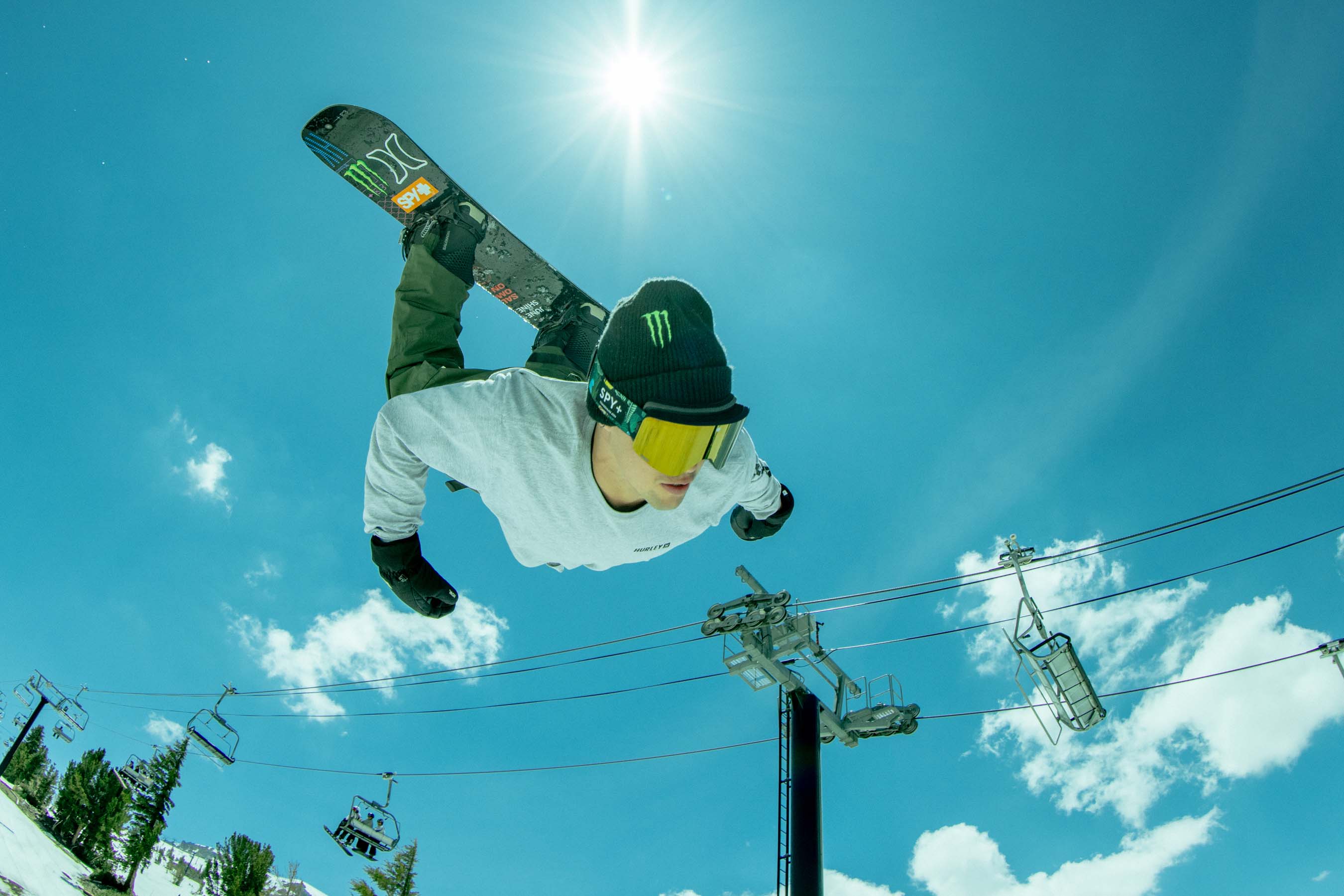 Zake Hale snowboard flip wearing the JuneShine Marauder SE Snow Goggle